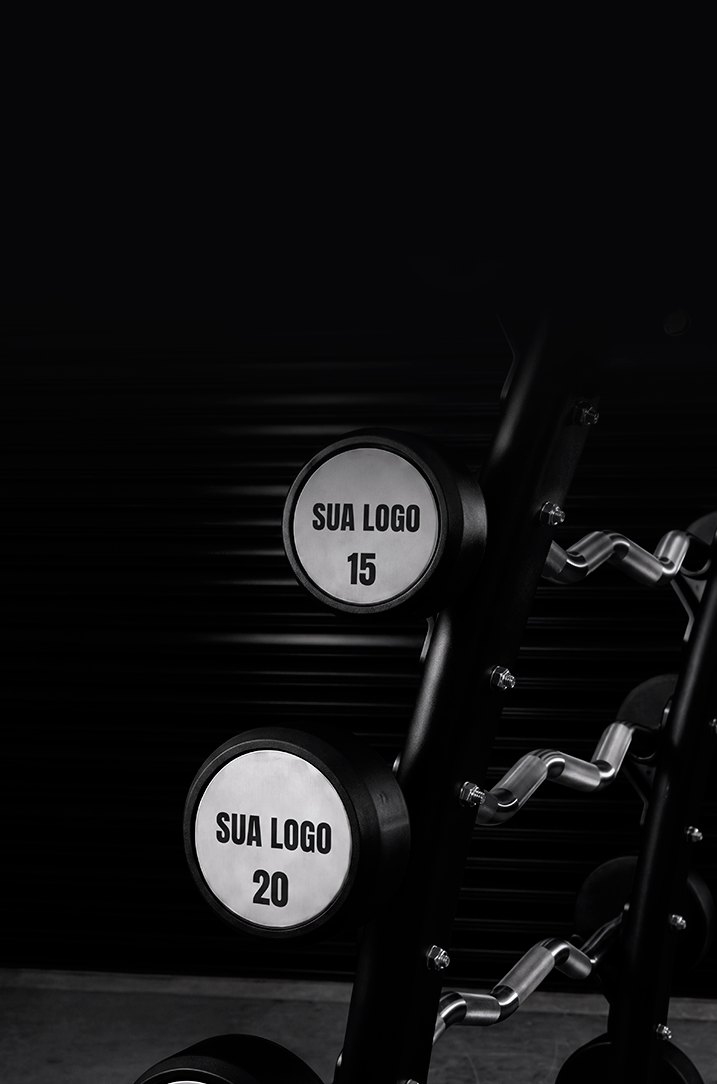 Dumbbells com a marca do cliente aplicada no disco